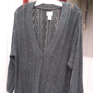 Chico's Black V-Neck Lacy Long Sweater